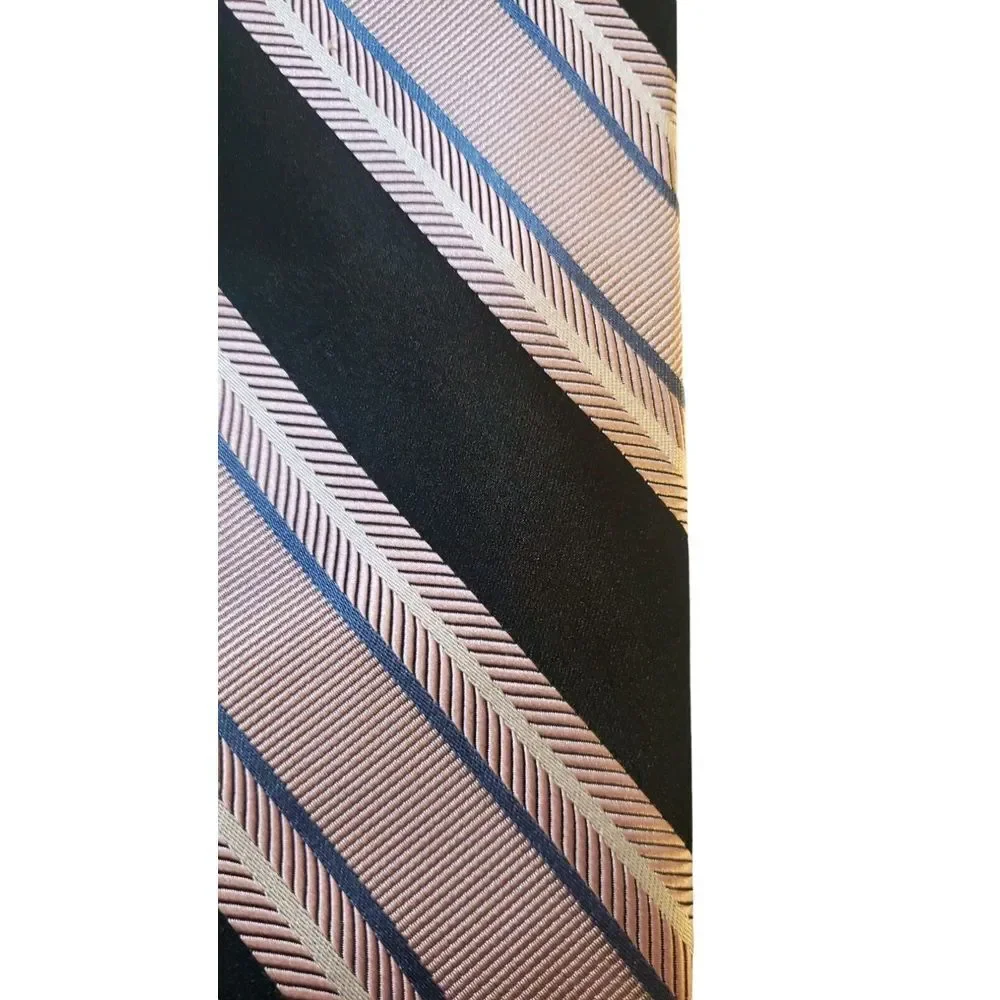 JOSEPH ABBOUND‎ Neck Tie Men's Luxury 100% Silk Black Pink Striped Business Suit
